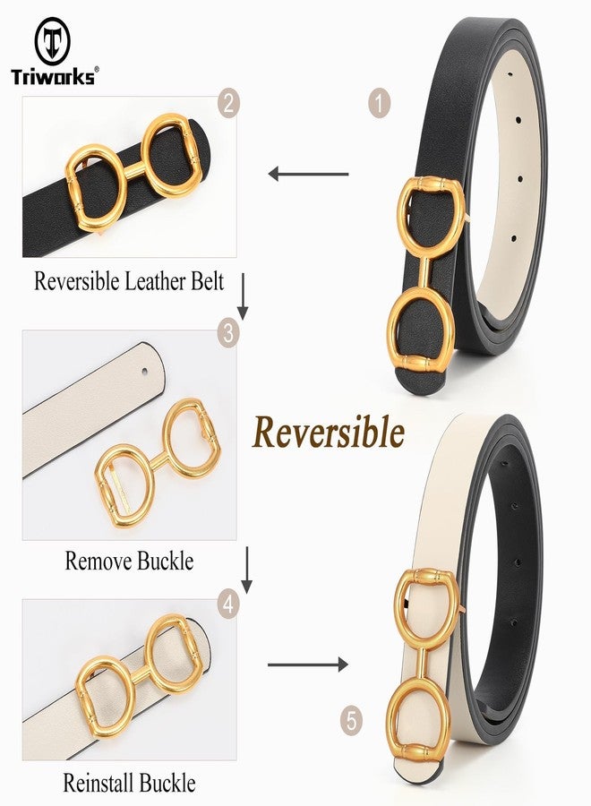 TRIWORKS Women Reversible Leather Belt for Jeans Pants,Fashion Gold Buckle Ladies Dress Belt - Image 5